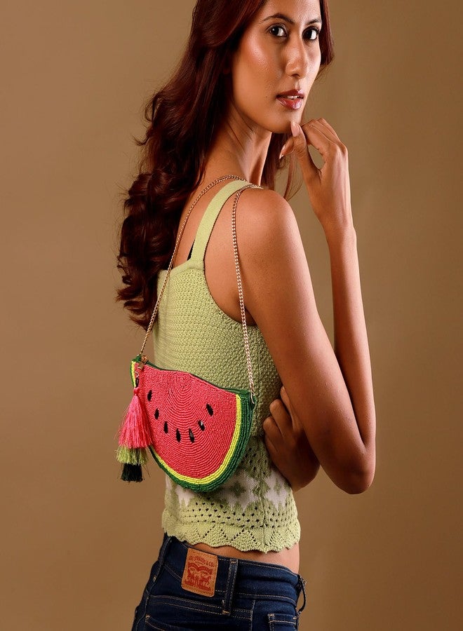 VOYLLA Tropical Pop Watermelon Beaded Clutch Sling Bag For Women,Casual,Travel,Stylish,Gift For Women & Girls - Image 3